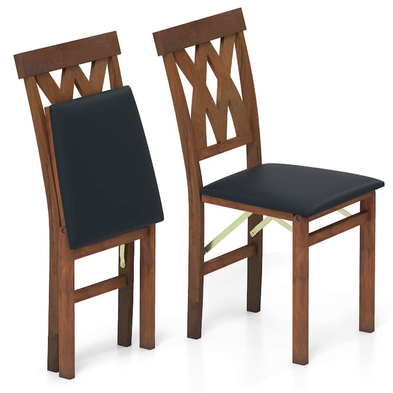 Costway Folding Kitchen Chairs Set of 2/4 with Rubber Wood Frame - See Details - Black+Walnut - Set of 2