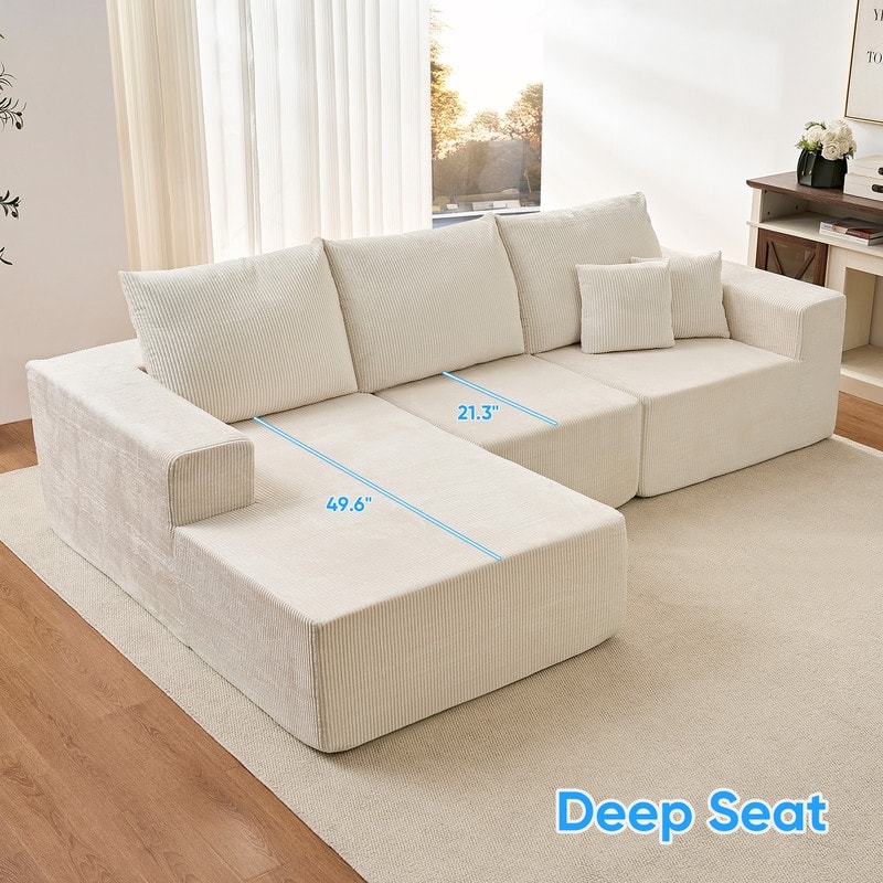 Mixoy W108"Corduroy Fabric Sectional Couch,3-Pieces Free-Combined Cloud Modular Modern L-Shaped Sofa with Chaise Lounge