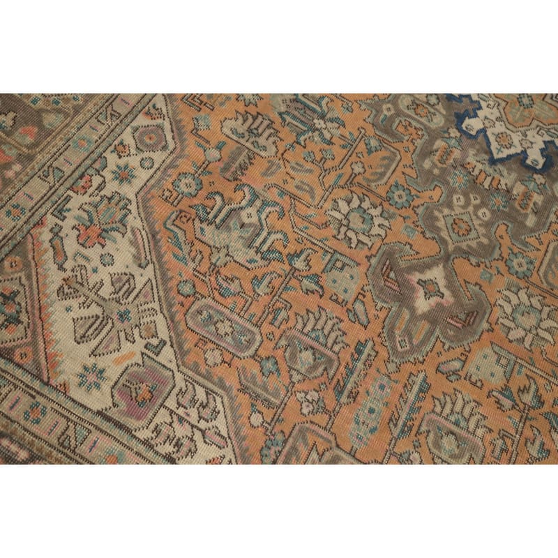 Hand Knotted Oriental 100% Wool Carpet Traditional Floral Oranges & Rust Tabriz Area Rug - 9' 5'' X 6' 5''