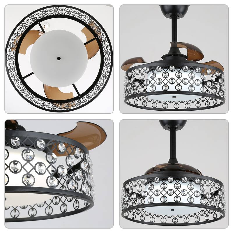Bella Depot 22" Modern Crystal Retractable Ceiling Fan 6-Speed with Remote and Dimmable Light - 22 inches