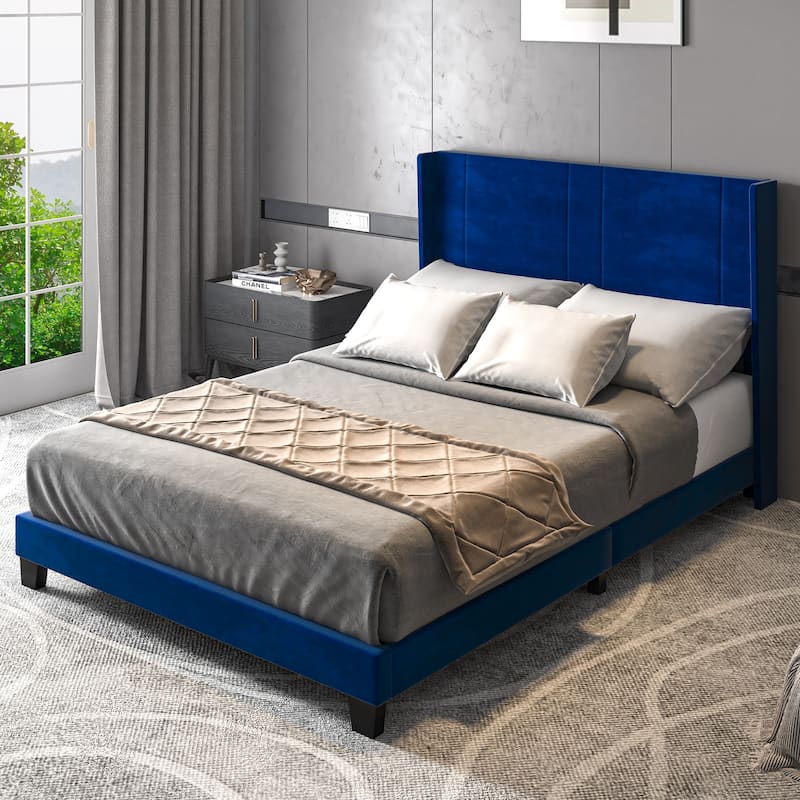 Velvet Upholstered Platform Bed Frame