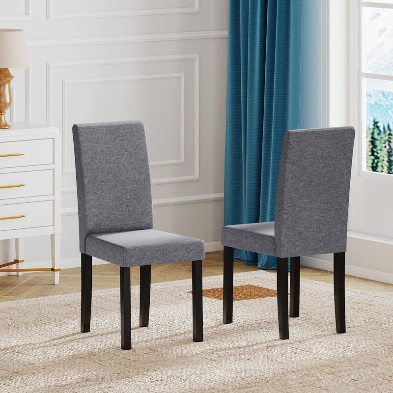 Set of 2 Modern Rubber Wood Dining Chairs with Faux Linen Upholstery and Cushioned Seats - 17" x 22" x 35.5" (L x W x H)