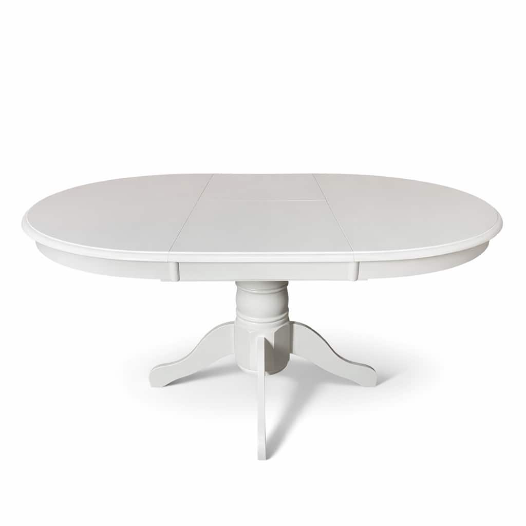 Modern 60 Inch Oval Extendable Dining Table, White Finish Solid Rubberwood