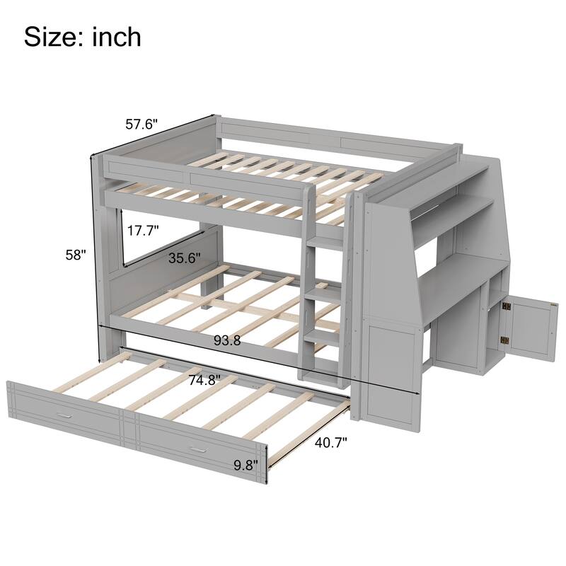 Space-Saving Full Size Bunk Bed with Pull-Out Trundle & Built-in Study Desk by Harper&Bright Designs