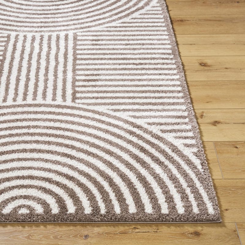 Livabliss Scandinavian Fossay Shag Stripe Washable Area Rug - 2'7" x 7'3" - Light Beige/ Dark Brown