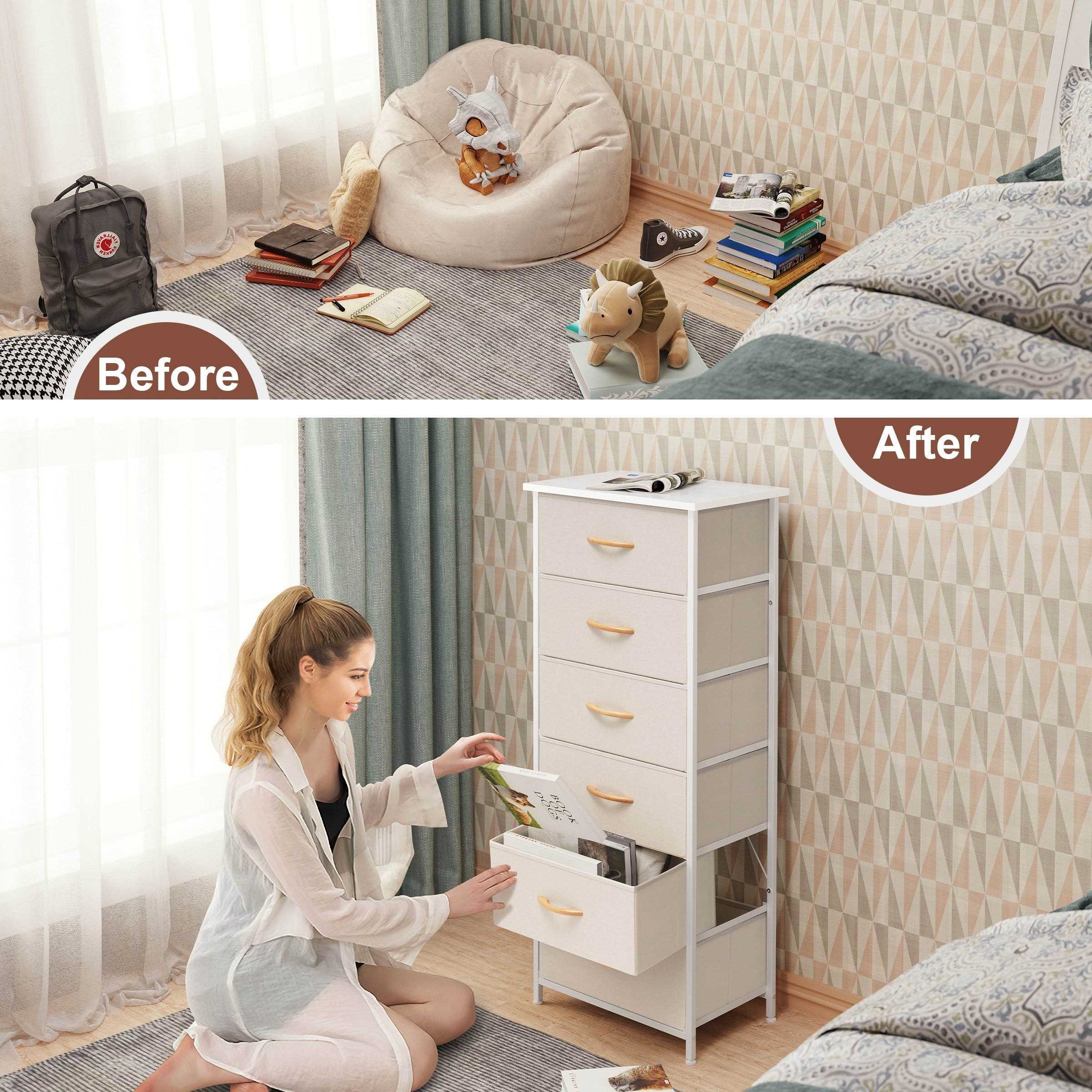 Crestlive Products Vertical Dresser Storage Tower with Wood Top