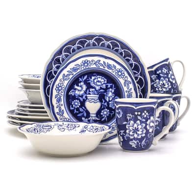 Euro Ceramica Blue Garden 16 Piece Dinnerware Set (Service for 4)