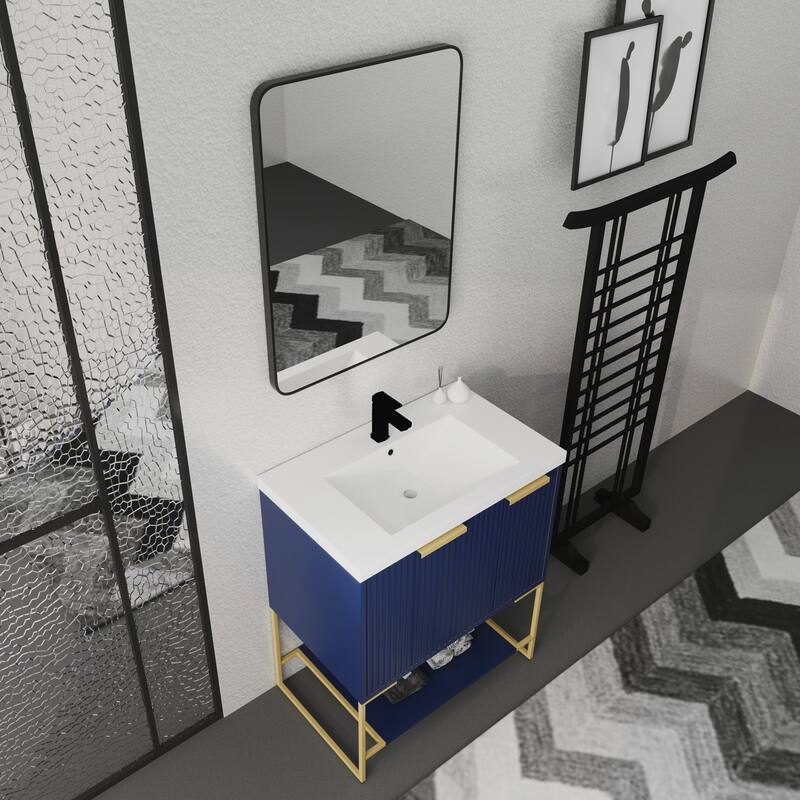 30-Inch Freestanding Bathroom Vanity with Resin Sink, Plywood Construction, Metal Feet & Shelf - Durable and Stylish Design