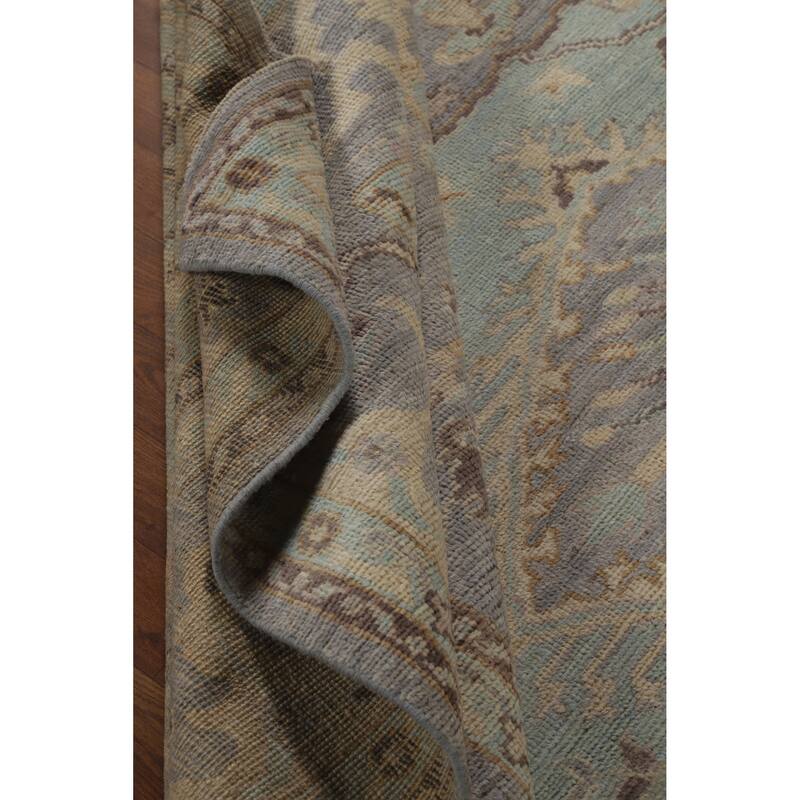 Hand Knotted Oriental 100% Wool Carpet Transitional Floral Navy Blue & Blues Oushak Area Rug - 9' 5'' X 8' 3''