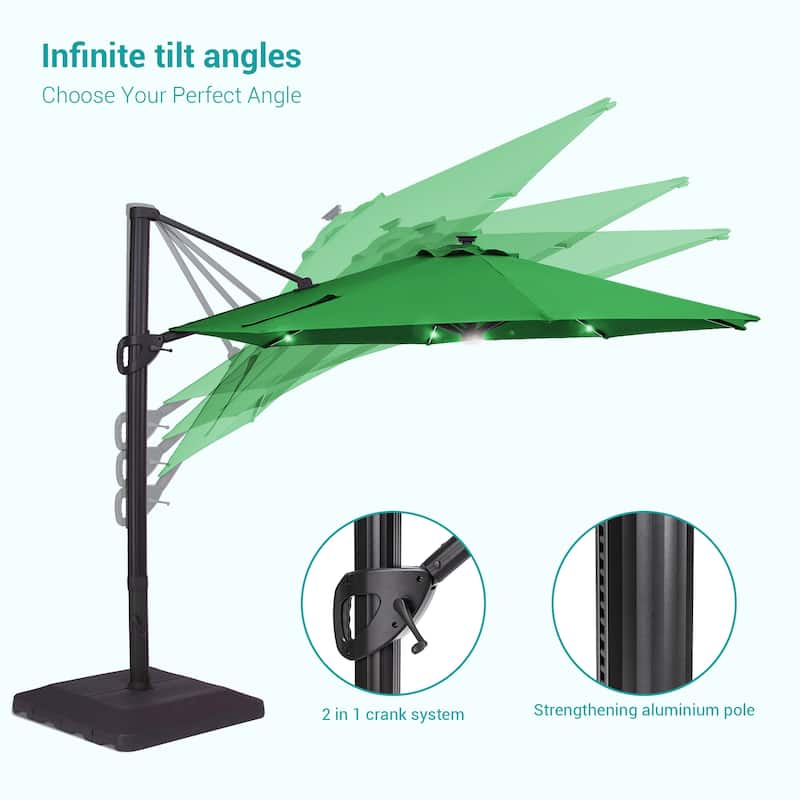 Bonosuki 11Ft Aluminum LED Cantilever Patio Umbrella with Base for Patio Deck Garden