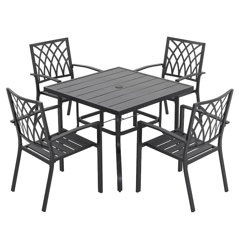 Outdoor 5-Piece Dining Set, Stackable Chairs and 37'' Table - 37 inches table
