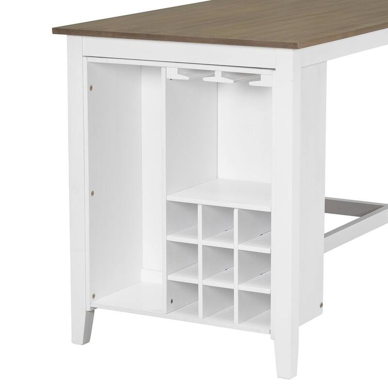 5 PCS Multi-Functional Rubber Wood Dining Set withIntegrated 9 Bar Wine Compartment