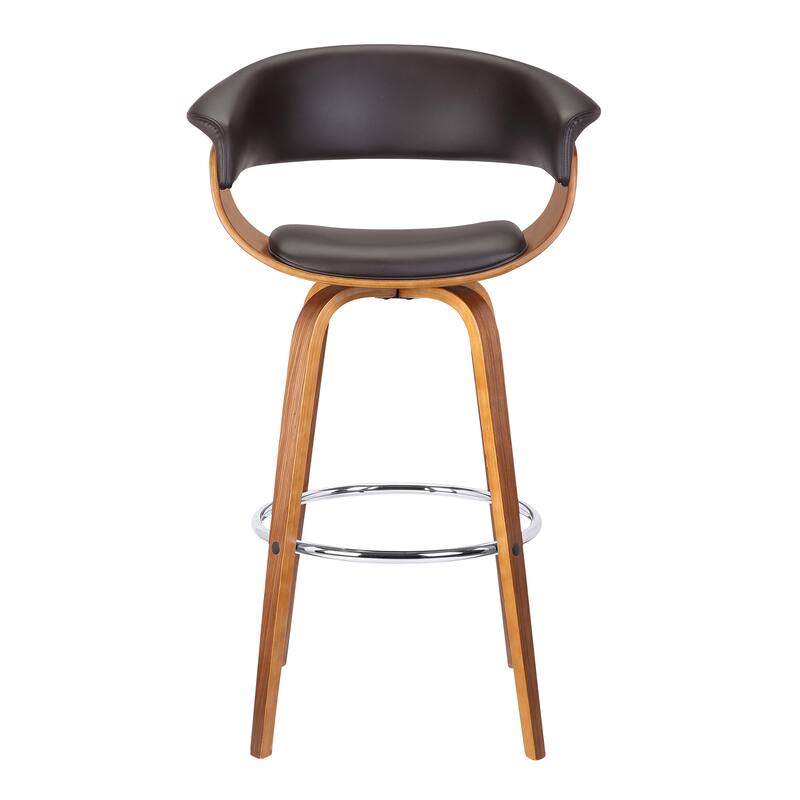 Julyssa Mid-Century Modern Faux Leather and Wood Swivel Bar or Counter Stool