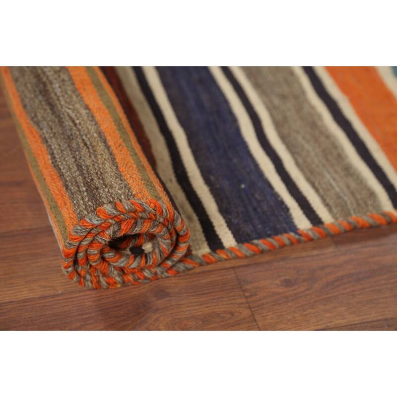 Striped Kilim Qashqai Persian Vintage Area Rug Flatweave Wool Carpet - 5'0"x 9'10"