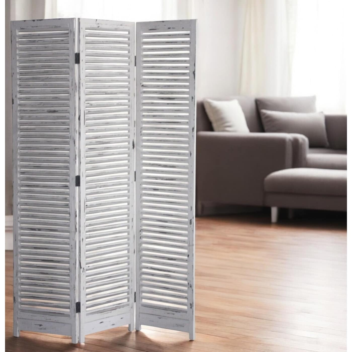 HomeRoots 71" White Folding Three Panel Screen Room Divider - 48' X '71' X '1