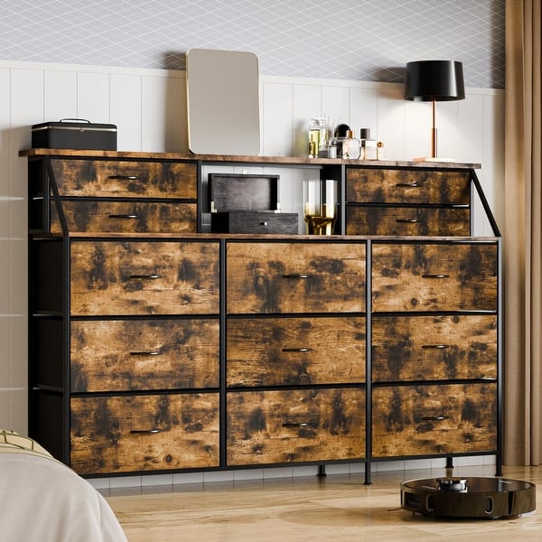 BOSSIN 69.7" Wide Dresser with 13 Drawers - Wooden Top Metal Frame Storage  Cabinet, 2 Shelves Bedroom Dresser & Chest of Drawers - On Sale - Bed Bath  & Beyond - 42750370
