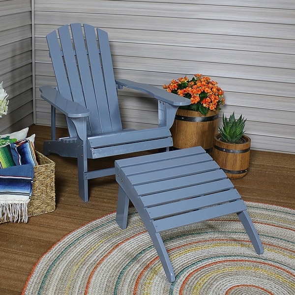 Sunnydaze Classic Wooden Adirondack Chair with Ottoman - Gray