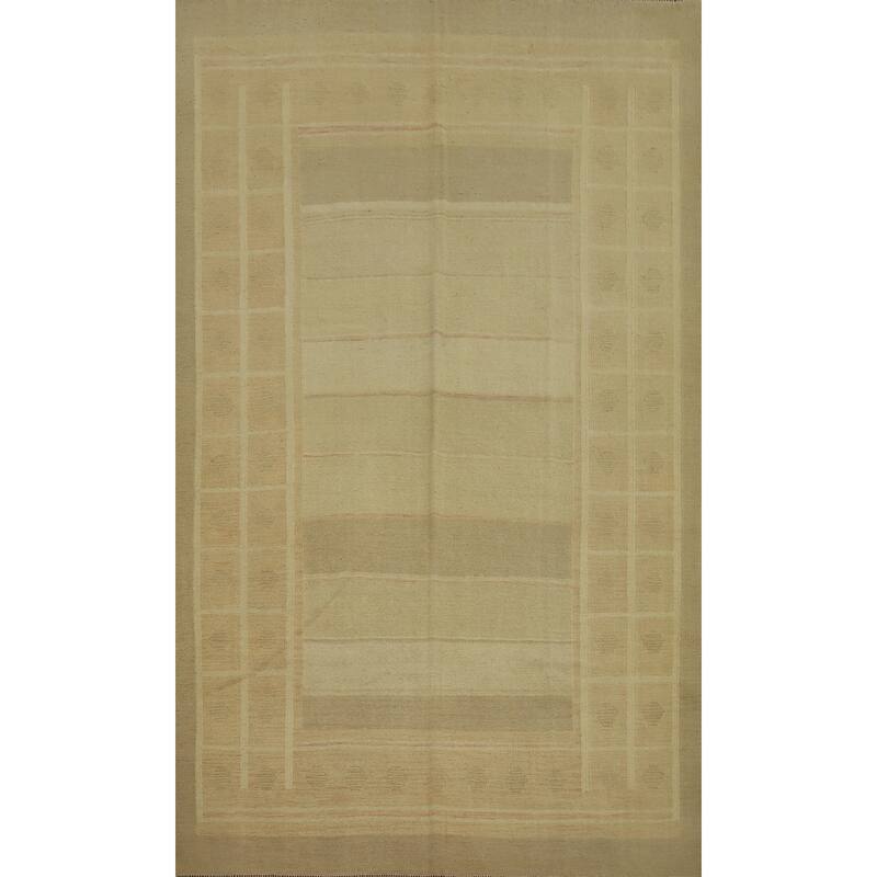 Hand Woven Oriental 100% Wool Carpet Southwestern Tribal Yellow & Gold Kilim Area Rug - 8' 8'' X 6' 1''