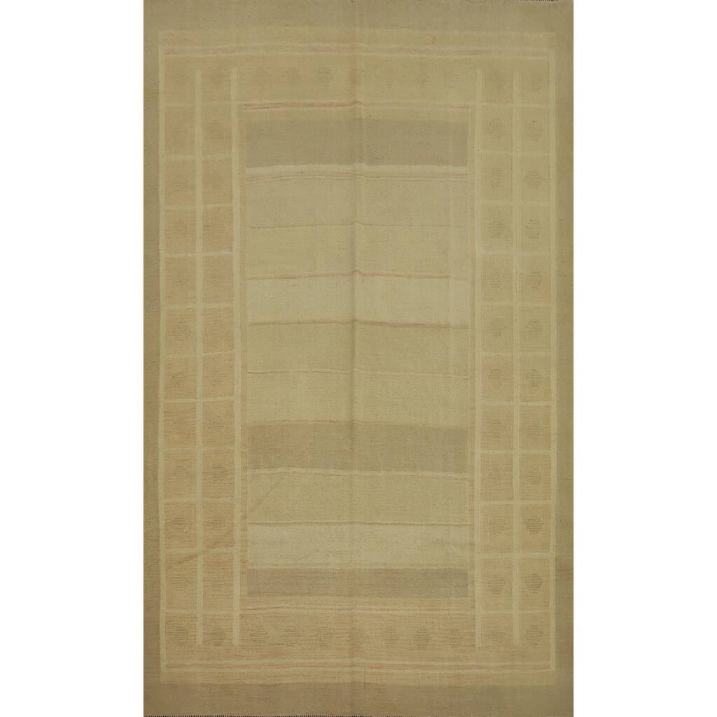 Hand Woven Oriental 100% Wool Carpet Southwestern Tribal Yellow & Gold Kilim Area Rug - 8' 8'' X 6' 1''