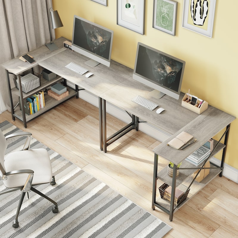 Small L Shaped Desk with Storage Shelves Corner Computer Desk