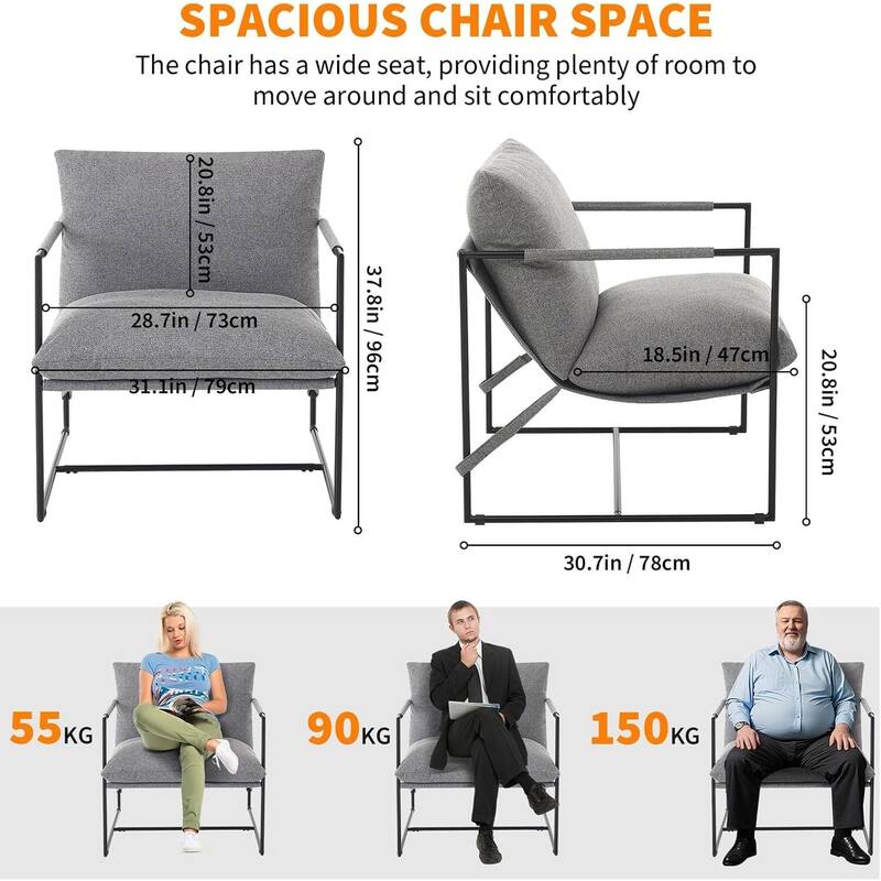 Modern Sling Accent Chair, Upholstered Lounge Armchair for Living Room, Bedroom