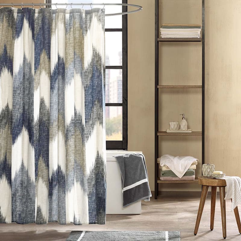 INK+IVY Alpine Cotton Printed Shower Curtain - Navy