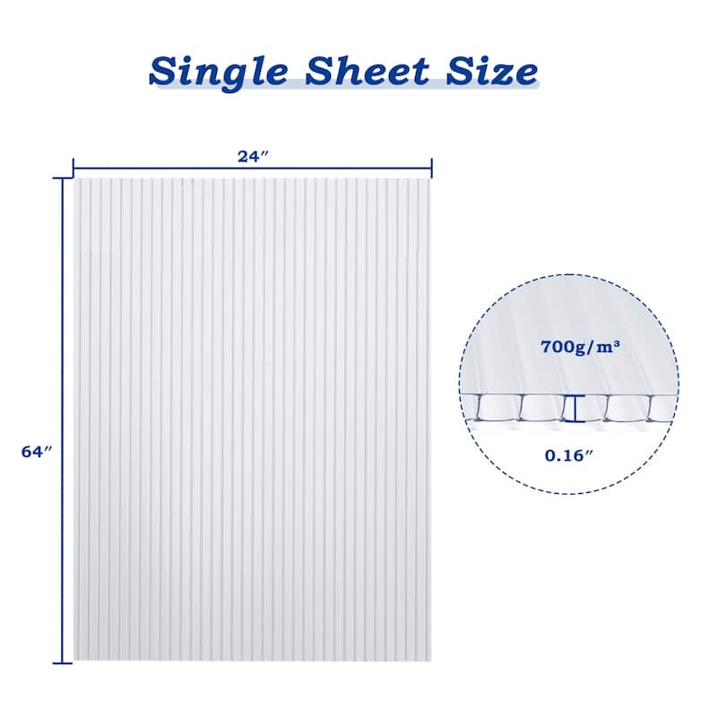 Aoodor 6-Pack Polycarbonate Panels, UV-Protected Waterproof Clear Sheets, Twin-Wall Design for Greenhouses and Gazebos