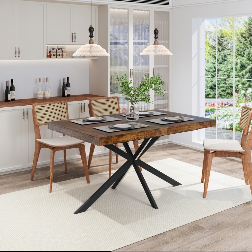 Rectangular Stretch Top ining Table With Same Color Embossed Center Plate With Storage Box