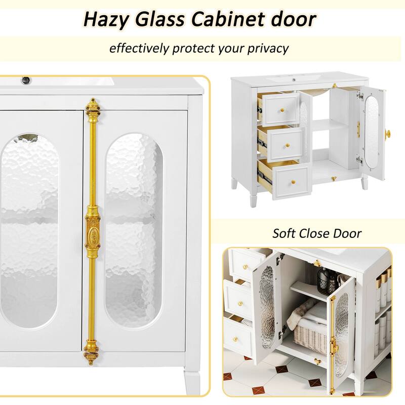 36-inch Bathroom Vanity with 2 Soft Close Doors,Wood Frame,3 Drawers for Ample Storage and Modern Elegance