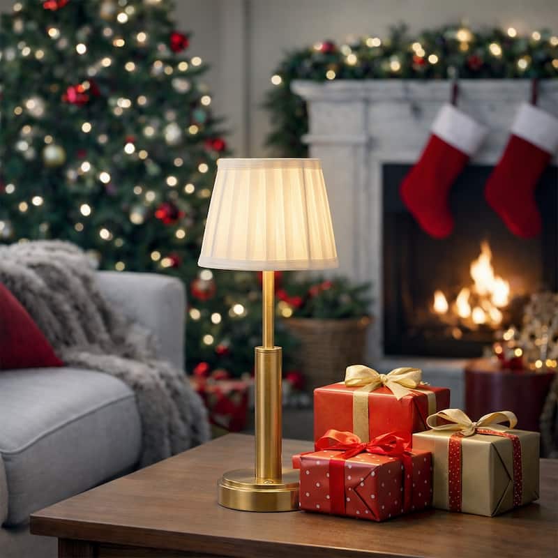 Modern Rechargeable LED Gift Table Lamp with Fabric Shade Classic Touch Control USB Cordless Nightstand Light for Bedroom - W6'' - Antique Brass