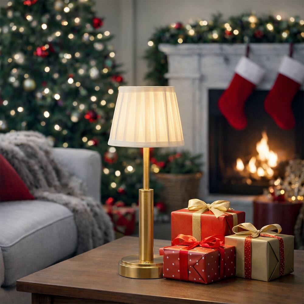 Modern Rechargeable LED Gift Table Lamp with Fabric Shade Classic Touch Control USB Cordless Nightstand Light for Bedroom - W6''