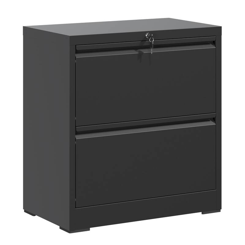 2 Drawer Lateral File Cabinet with Lock, Metal Lateral Filing Cabinet - Black