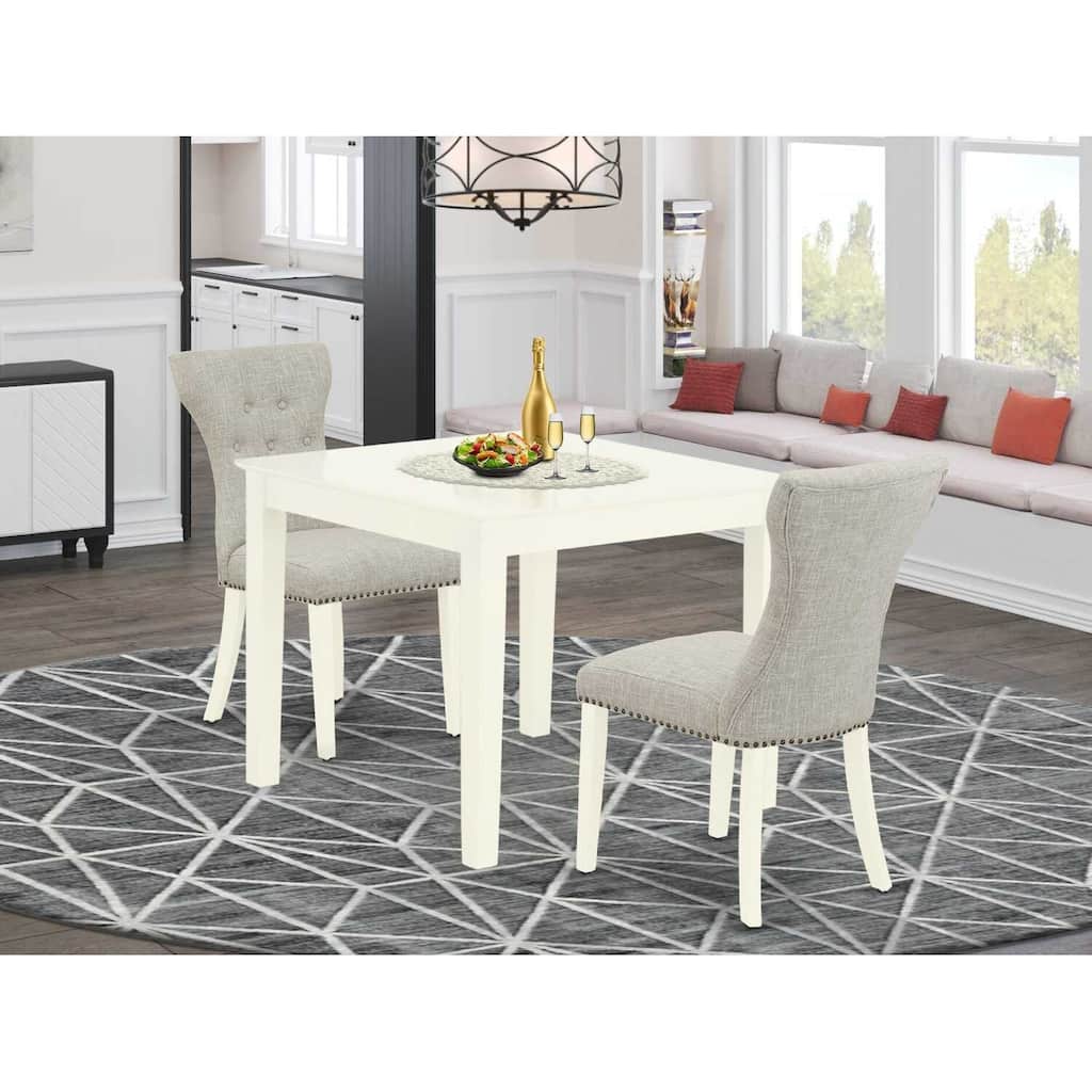 Modern 3-Piece Kitchen Dining Set - Table & 2 Parsons Chairs - Linen White Finish