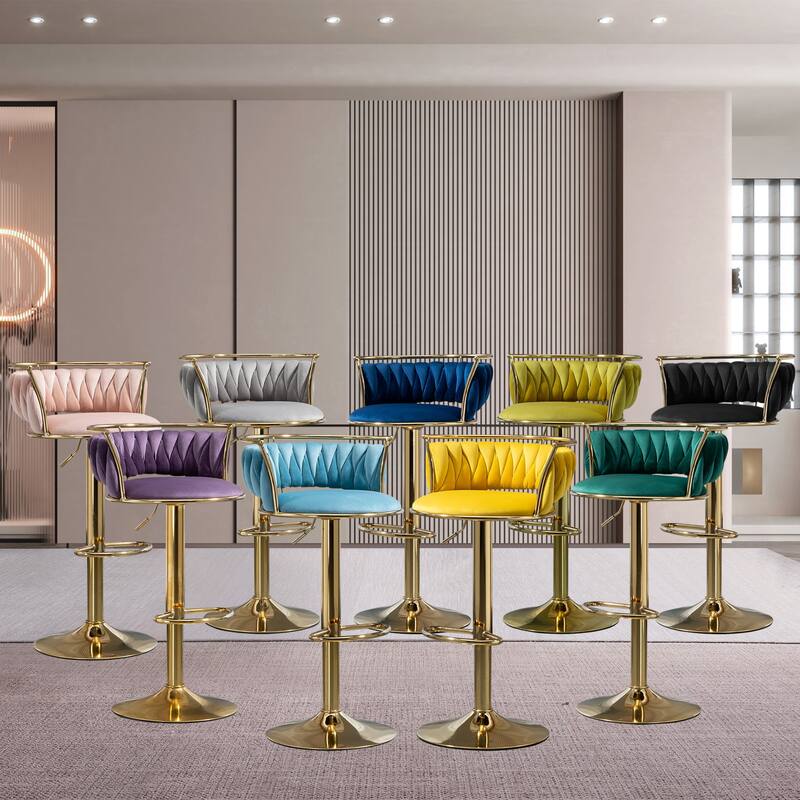 Set of 2 Velvet Adjustable Swivel Bar Stools