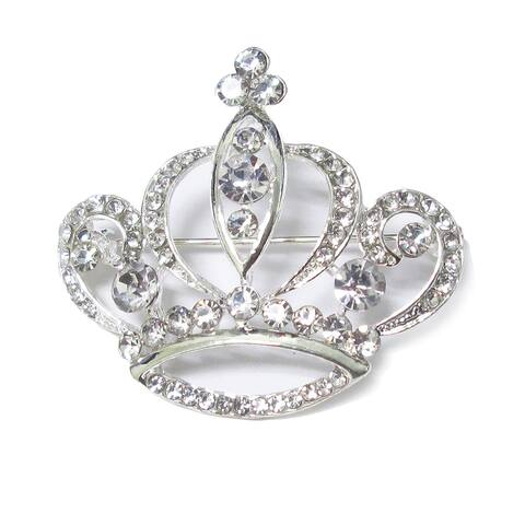 Set of 3 Crystal Rhinestone Crown Brooch Pin Decorative Accent Piece 1.25in - 1.25" H x 1.5" W x 0.5" DP