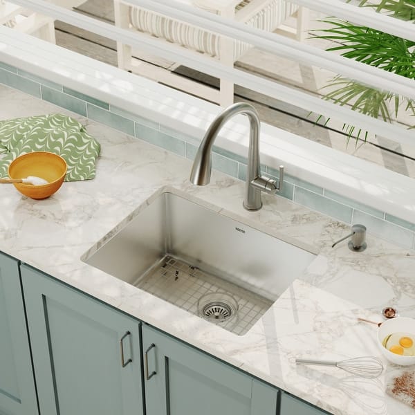 slide 2 of 9, Karran 23" Undermount Single Bowl Stainless Steel Kitchen Sink Kit