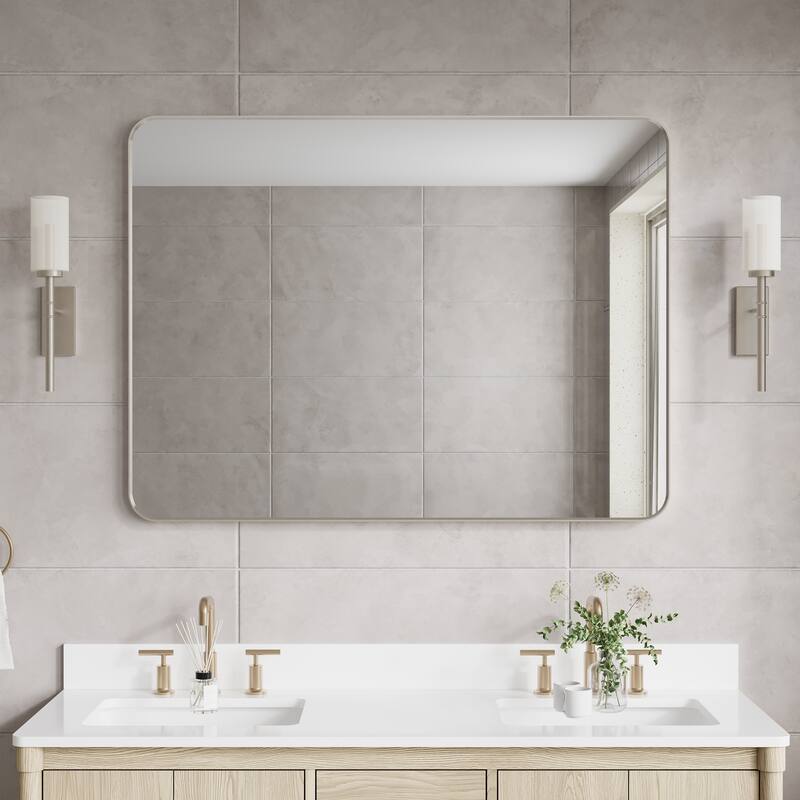 Modern Bathroom Rectangular Wall Mounted Anodized Aluminum Framed Vanity Mirror - 48in.Wx 36in.H - Brushed Nickel