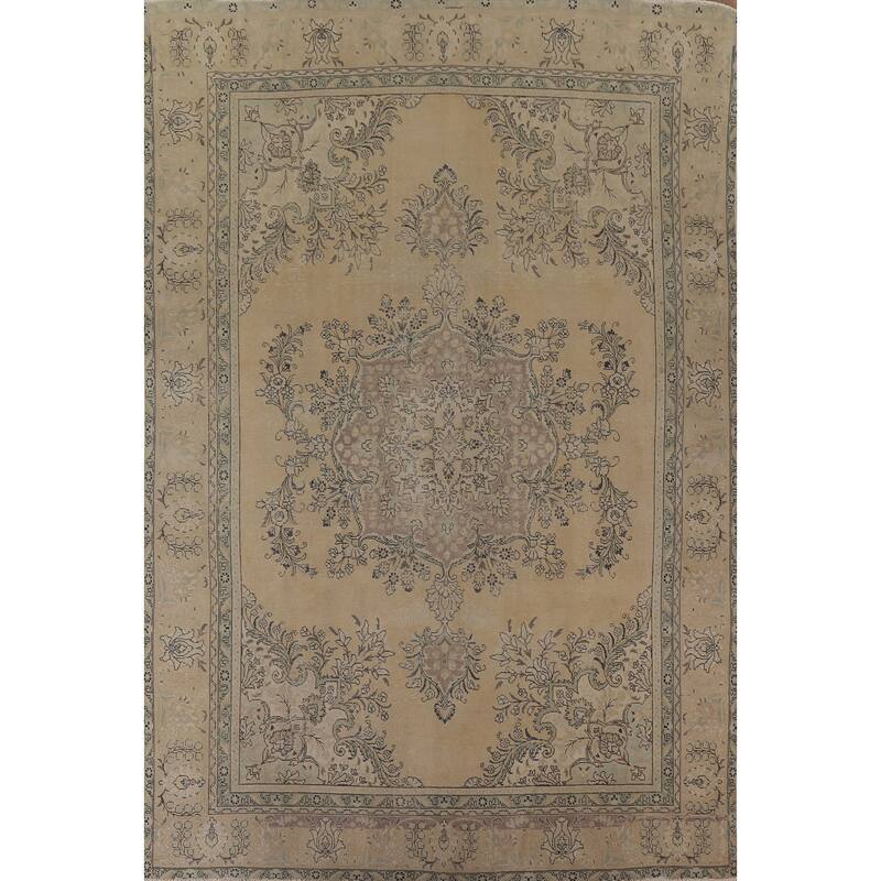 Distressed Tabriz Persian Vintage Area Rug Handmade Wool Carpet - 9'6" x 12'9"