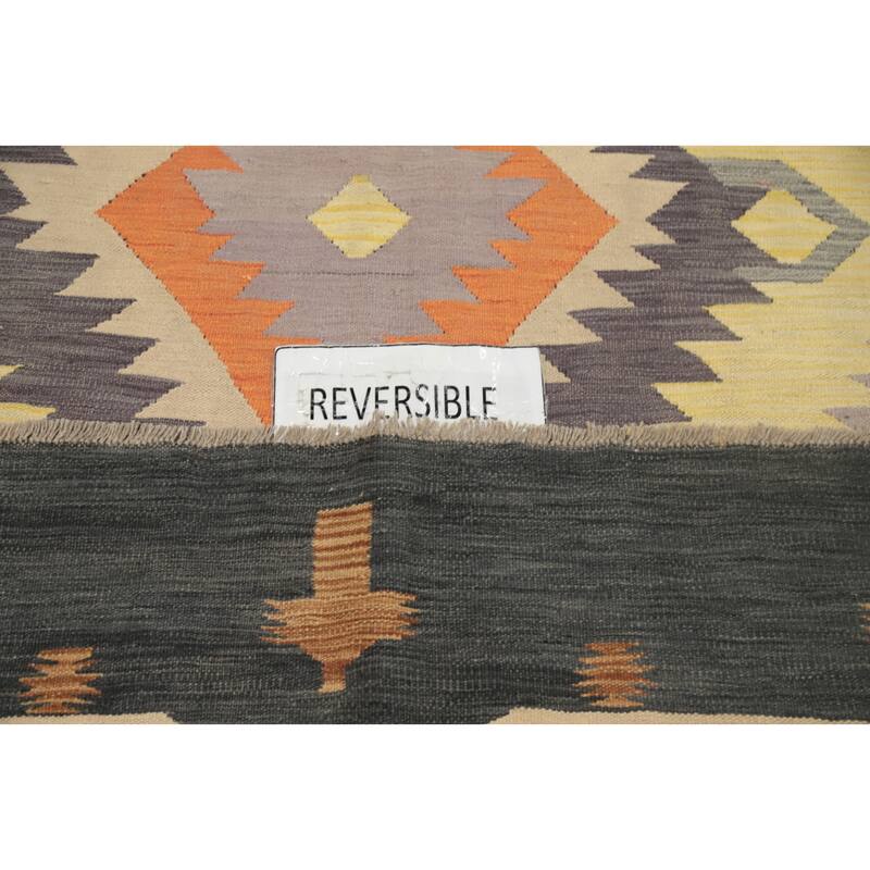 Hand Woven Oriental 100% Wool Carpet Southwestern Tribal Greys & Charcoal Kilim Area Rug - 9' 6'' X 7' 11''