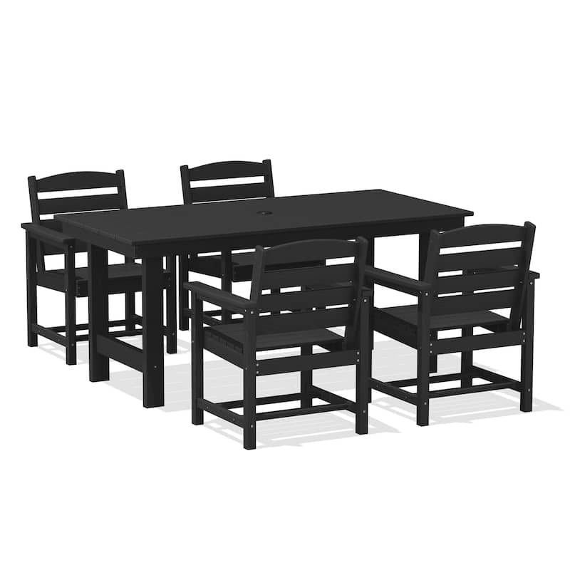5-Piece HDPE Outdoor Dining Table Sets with Umbrella Hole - 1-Table 4-Chairs - Black