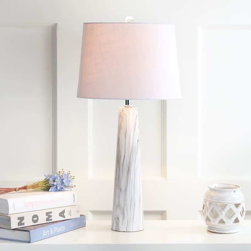 Belle 29" Resin LED Table Lamp, White/Black Faux Marble by JONATHAN Y