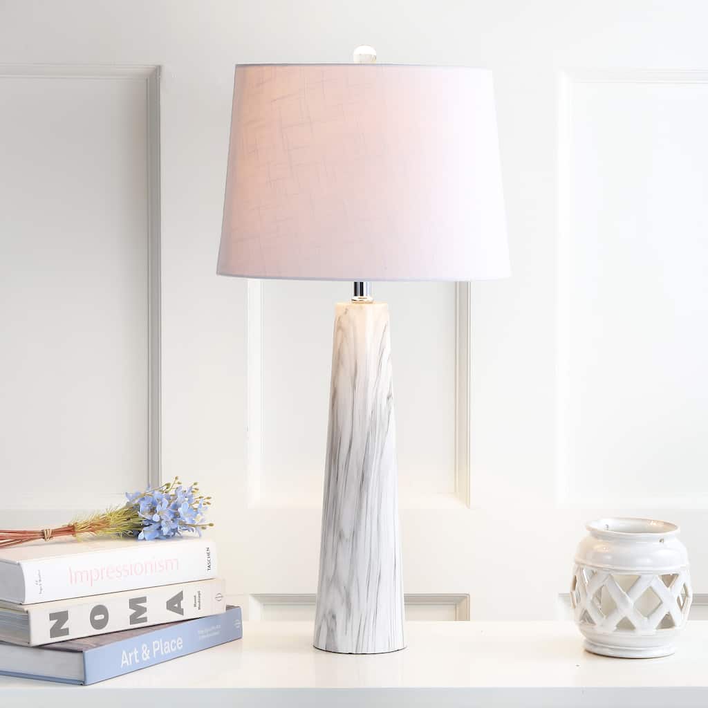 Belle 29" Resin LED Table Lamp, White/Black Faux Marble by JONATHAN Y