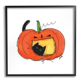 Stupell Black Cat Jack-O-Lantern Happy Festive Pumpkin Framed Wall Art ...