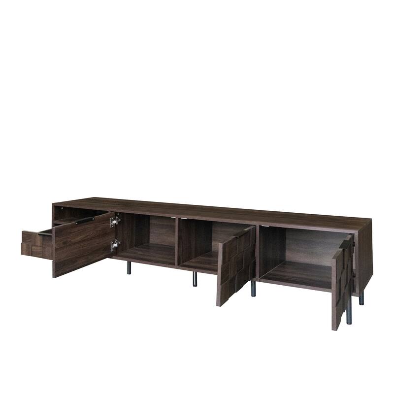 Modern Checkered Design TV Stand, Media Console, for 85/75/65-inch TVs with Storage, for Living Rooms, Walnut