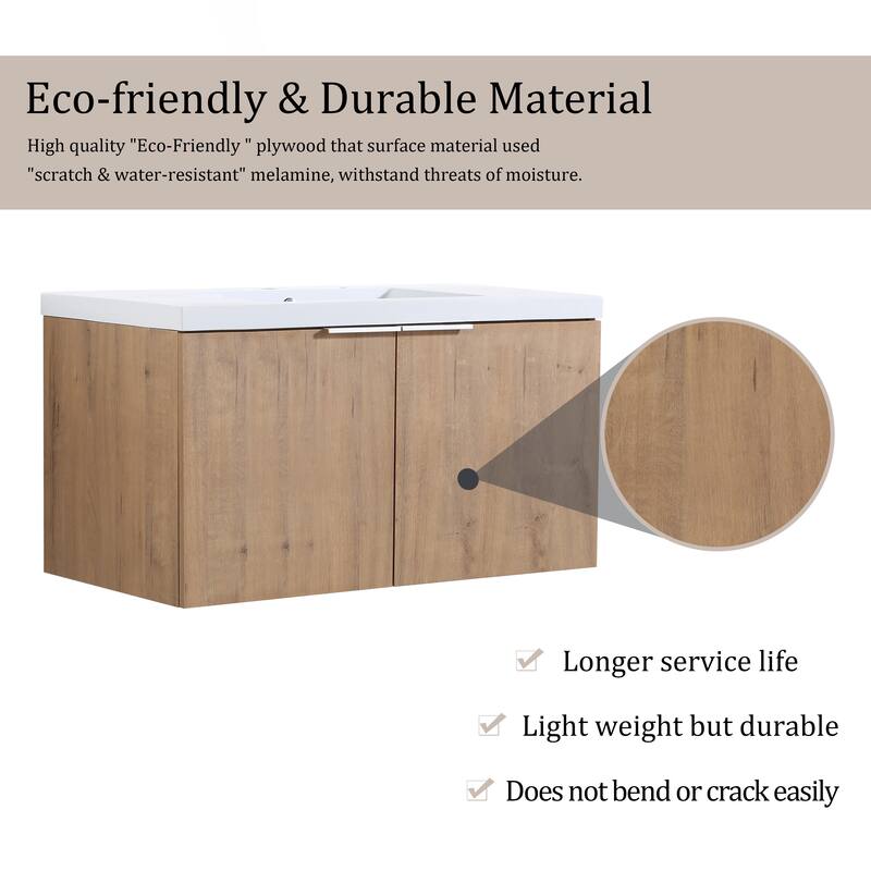 BNK 24"/30"/36" Single Sink Bathroom Vanity with Soft Close Door, Modern Floating Vanity