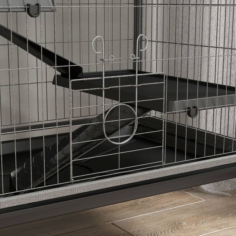Grey Steel 6-Tier Small Pet Cage with Ramp, Hammock and Wheels - 31.5" L x 20.5" W x 62.6" H