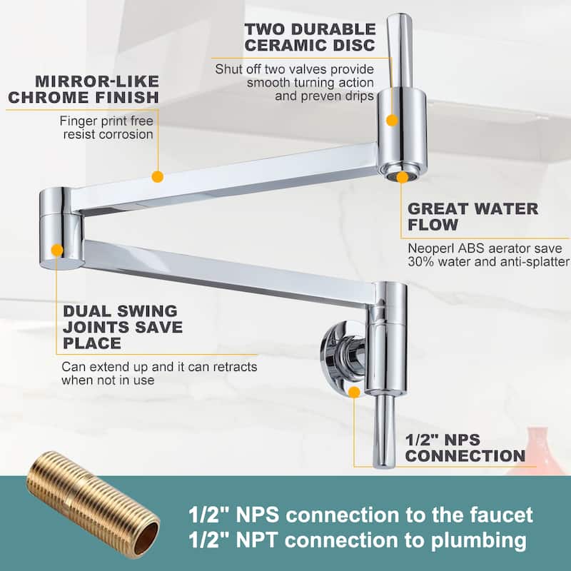 WOWOW Wall Mount Pot Filler Kitchen Faucet