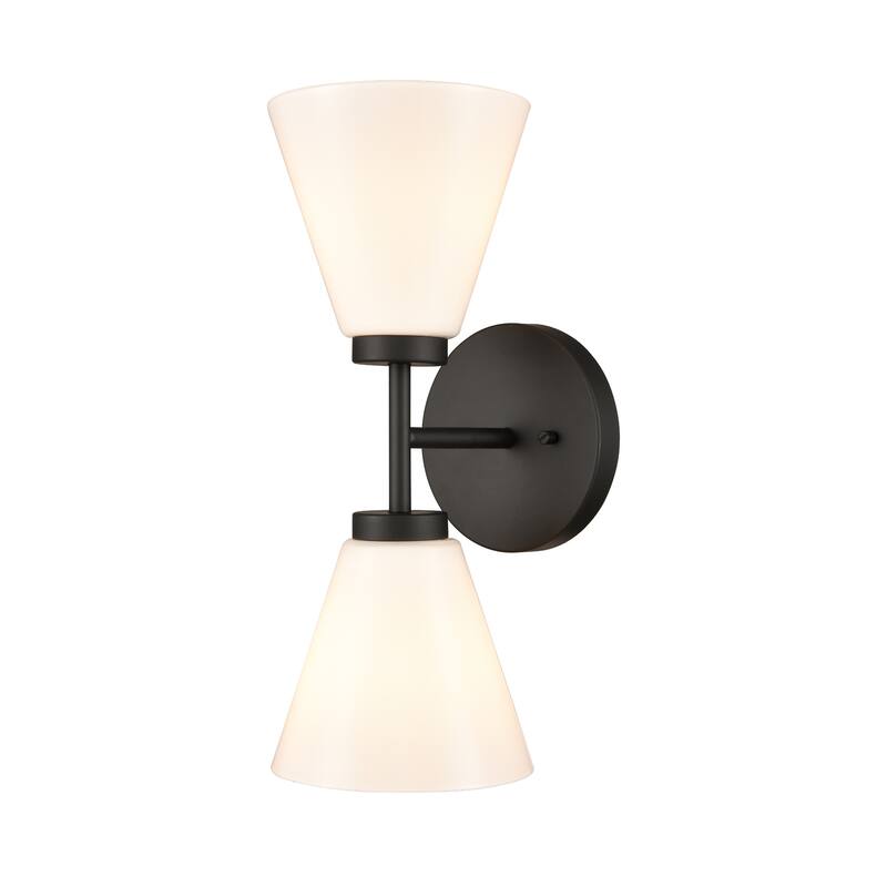 2-Light Vanity Light with Twin Frosted Shade - 15" - Matte Black and White