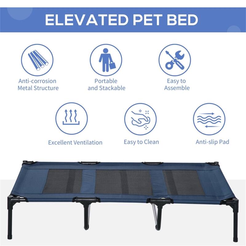 Elevated Pet Bed with Lightweight Steel Frame and Non-Skid Rubber Feet - 48" L x 36.25" W x 9" H