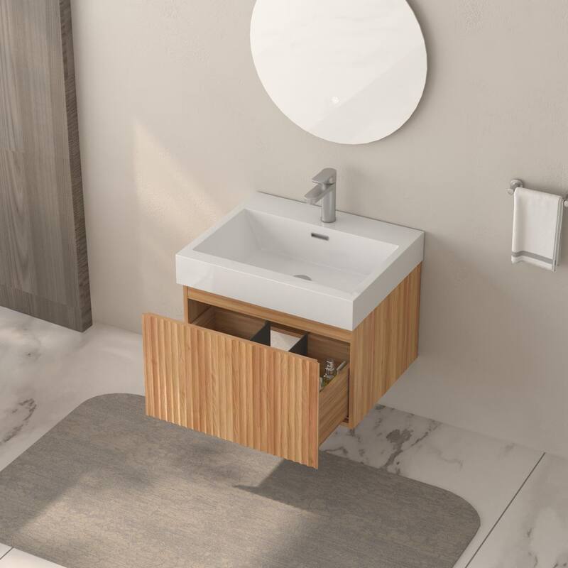 GDF Studio - Alexender Minimalist Design Wall-Mounted Floating Bathroom Vanity with Integrated Basin and Beveled-Edge Handles